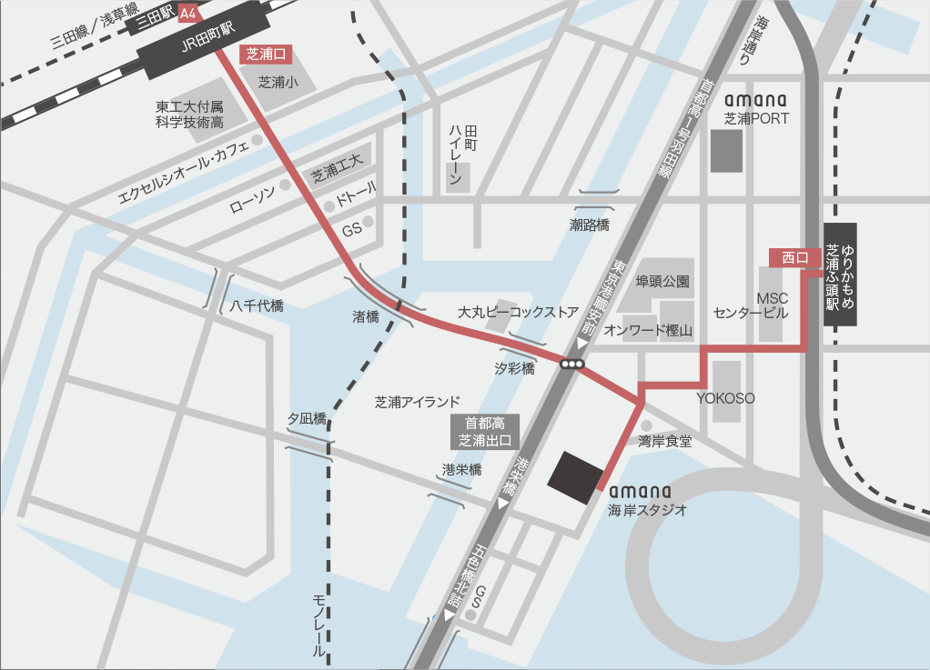 海岸スタジオへの地図